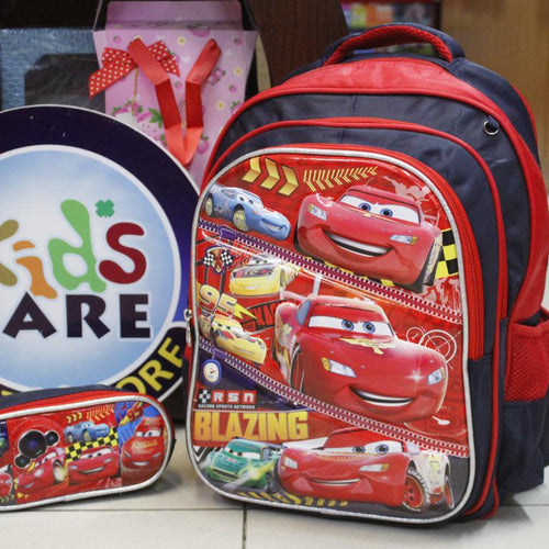 Load image into Gallery viewer, Mc Queen Cars School Bag With Pouch For Grade-1 And Grade-2 (SS1531)
