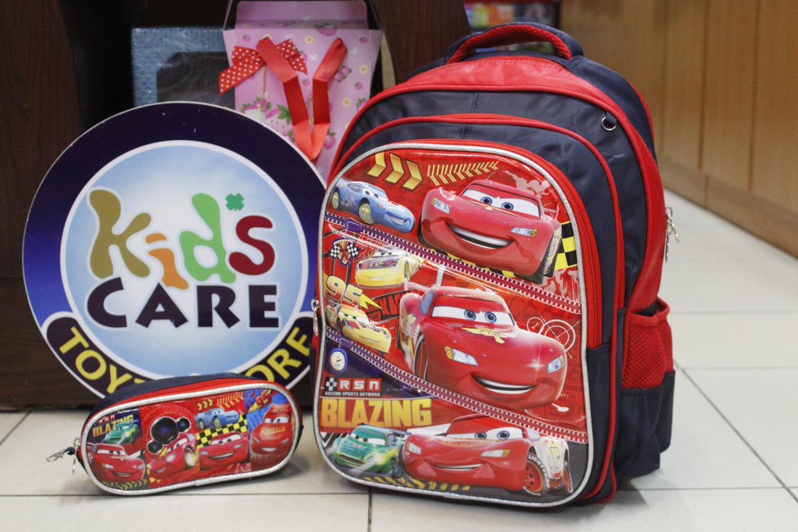 Mc Queen Cars School Bag With Pouch For Grade-1 And Grade-2 (SS1531)