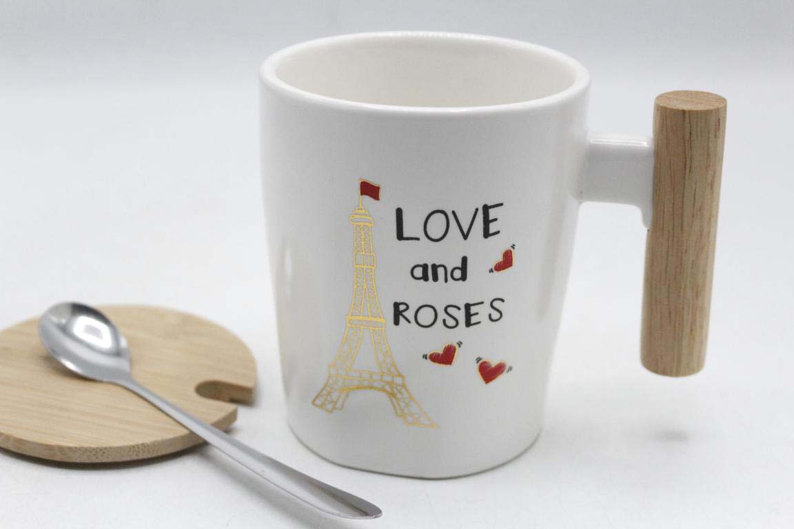 Love and Roses Ceramic Mug with Lid and Spoon (ST243)