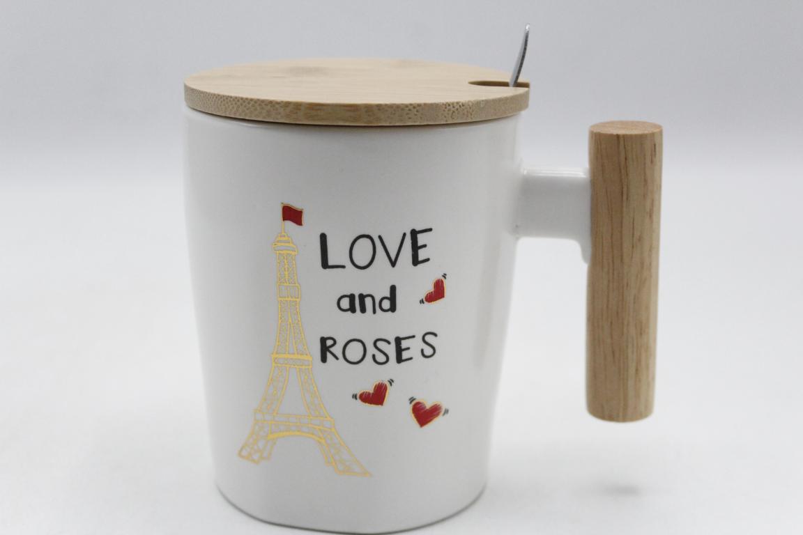 Love and Roses Ceramic Mug with Lid and Spoon (ST243)