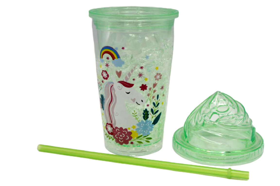 Unicorn Acrylic Cup With Lid Reusable Straw Tumbler Green (SF-9415)