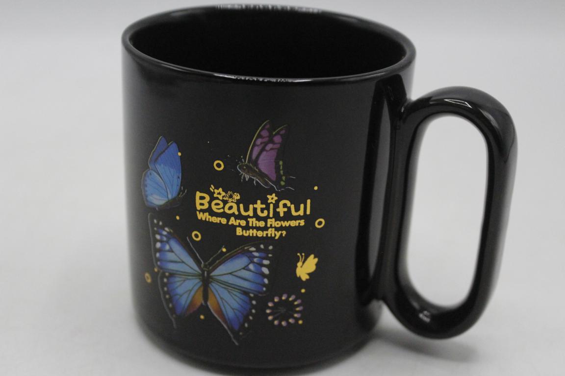 Butterfly Ceramic Black Mug with Golden Lid and Spoon (3969)