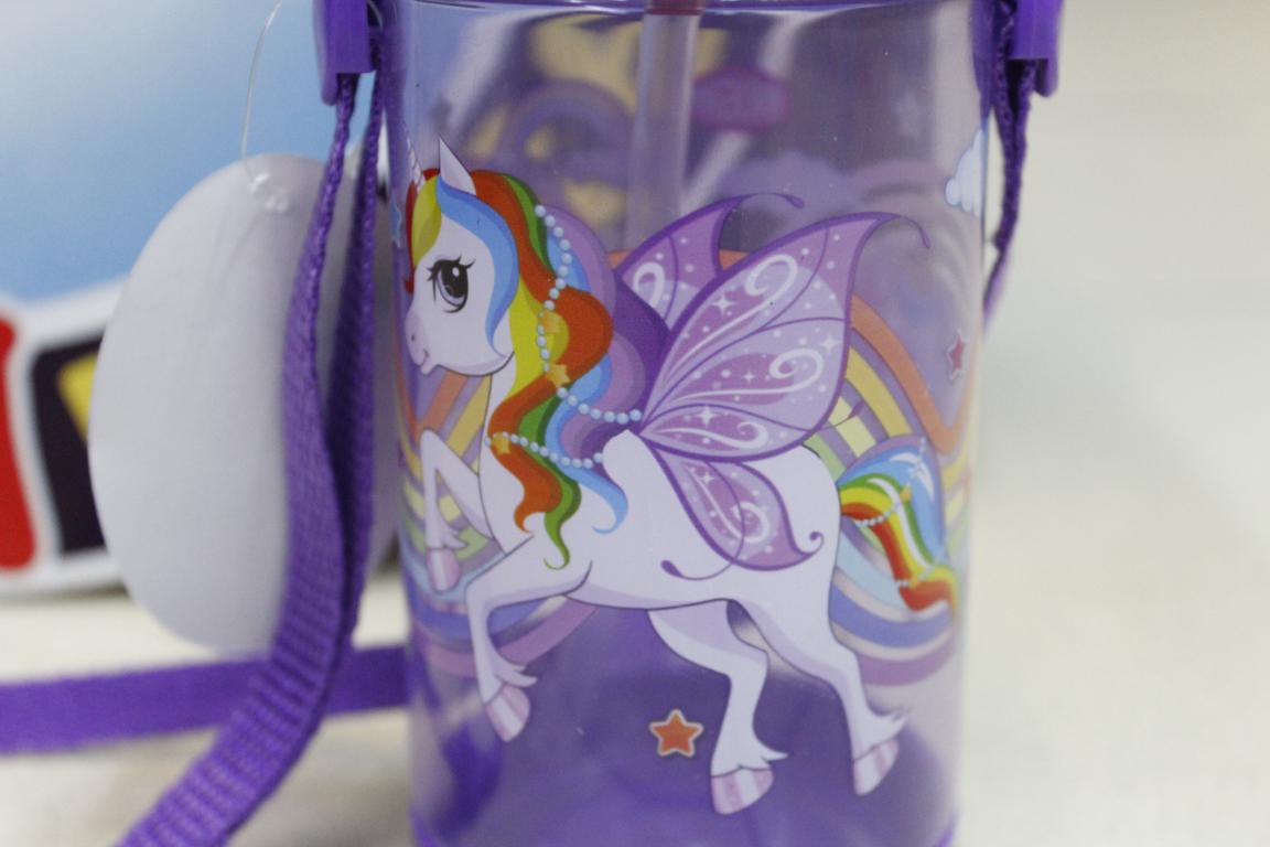 Unicorn Water Bottle With Straw 400 ml Purple (KC5472)