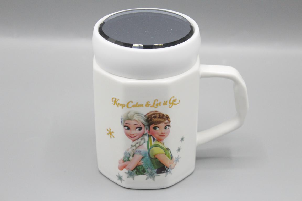 Frozen Anna & Elsa Keep Calm and Let it Go Ceramic Mug WIth Mirrored Lid (G-4A)
