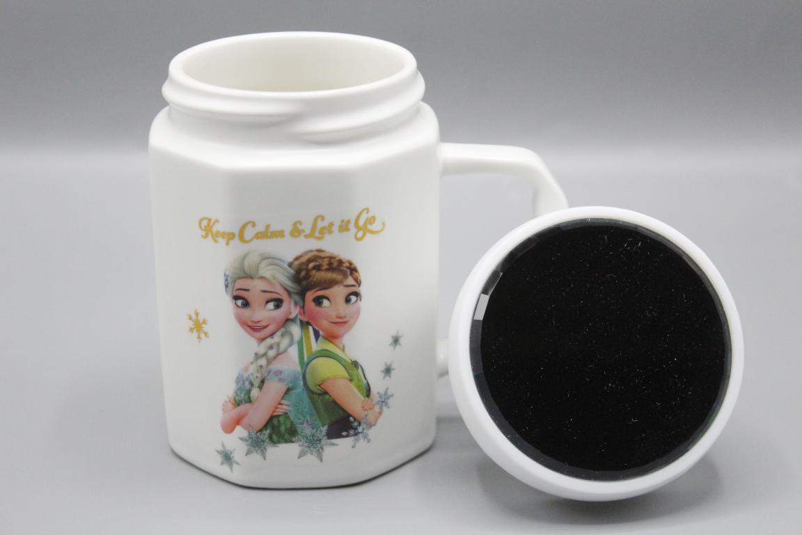 Frozen Anna & Elsa Keep Calm and Let it Go Ceramic Mug WIth Mirrored Lid (G-4A)
