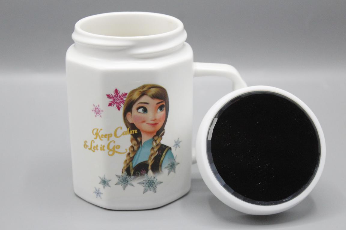 Frozen Anna & Elsa Keep Calm and Let it Go Ceramic Mug WIth Mirrored Lid (G-4C)