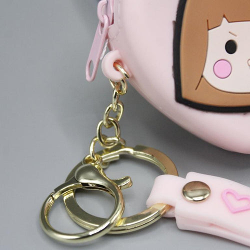 Girl Face Pouch Keychain Bag Hanging With Bracelet KC5488
