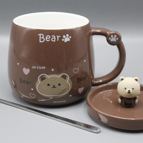 Load image into Gallery viewer, Teddy Bear Ceramic Mug With Lid &amp; Stainless Steel Spoon (G-28B)
