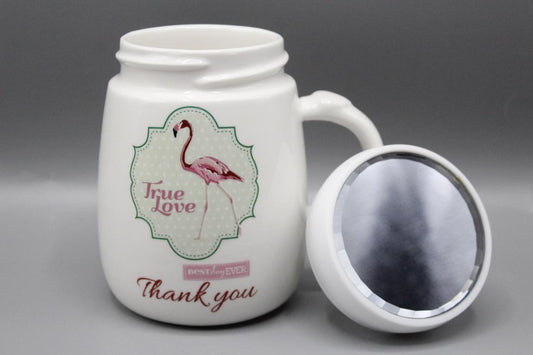 Flamingo Ceramic Mug With Mirrored Lid (G-13C)