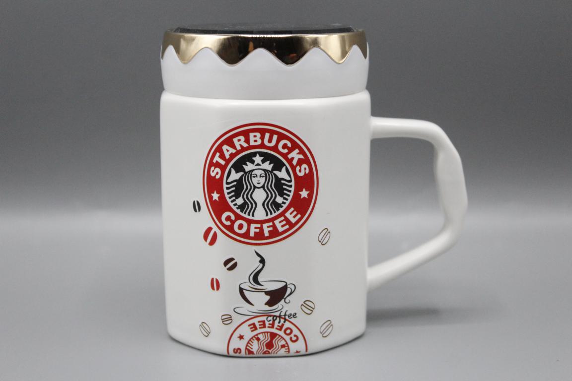 Ceramic Coffee Mug With Mirrored Lid White (G-1)