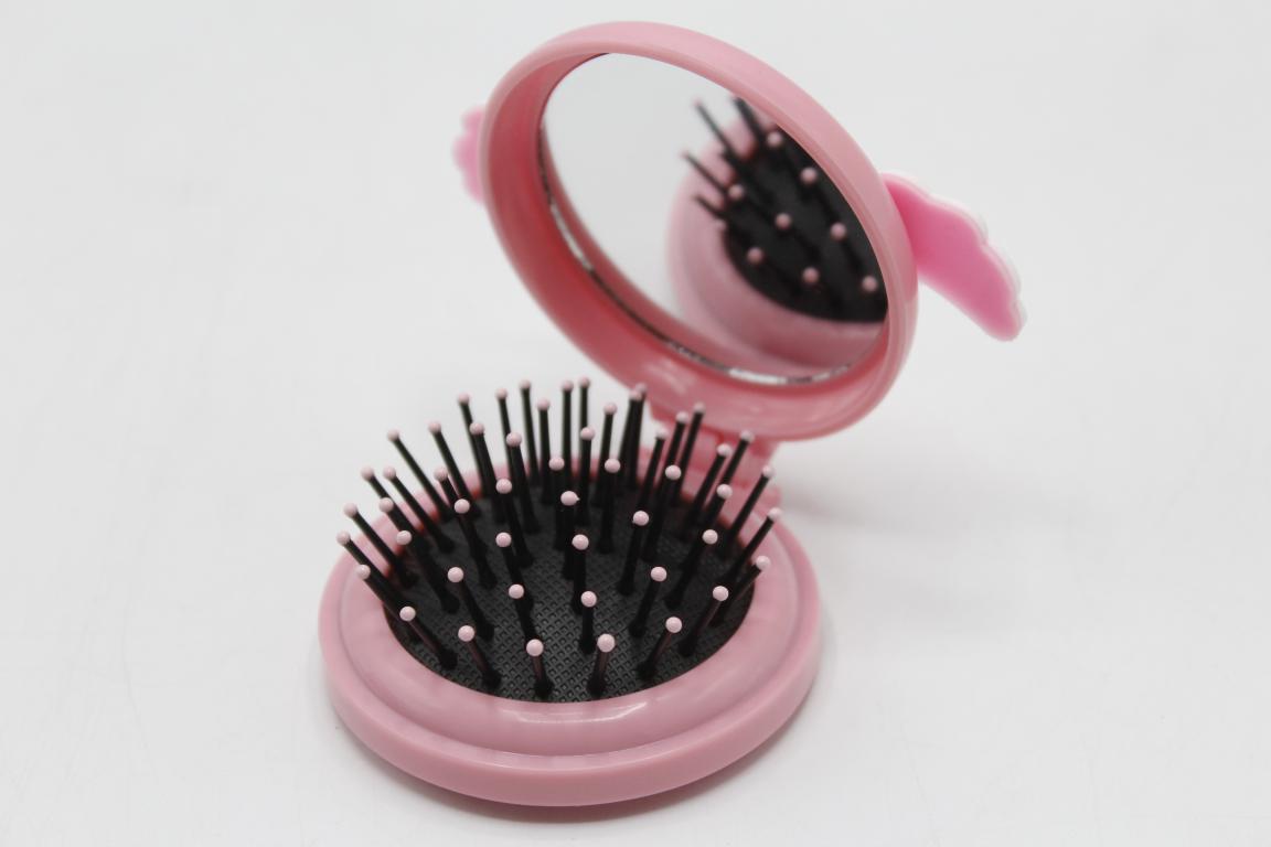 2 in 1 Portable Hair Brush Folding Comb With Mirror Travel Accessory (KC4075)