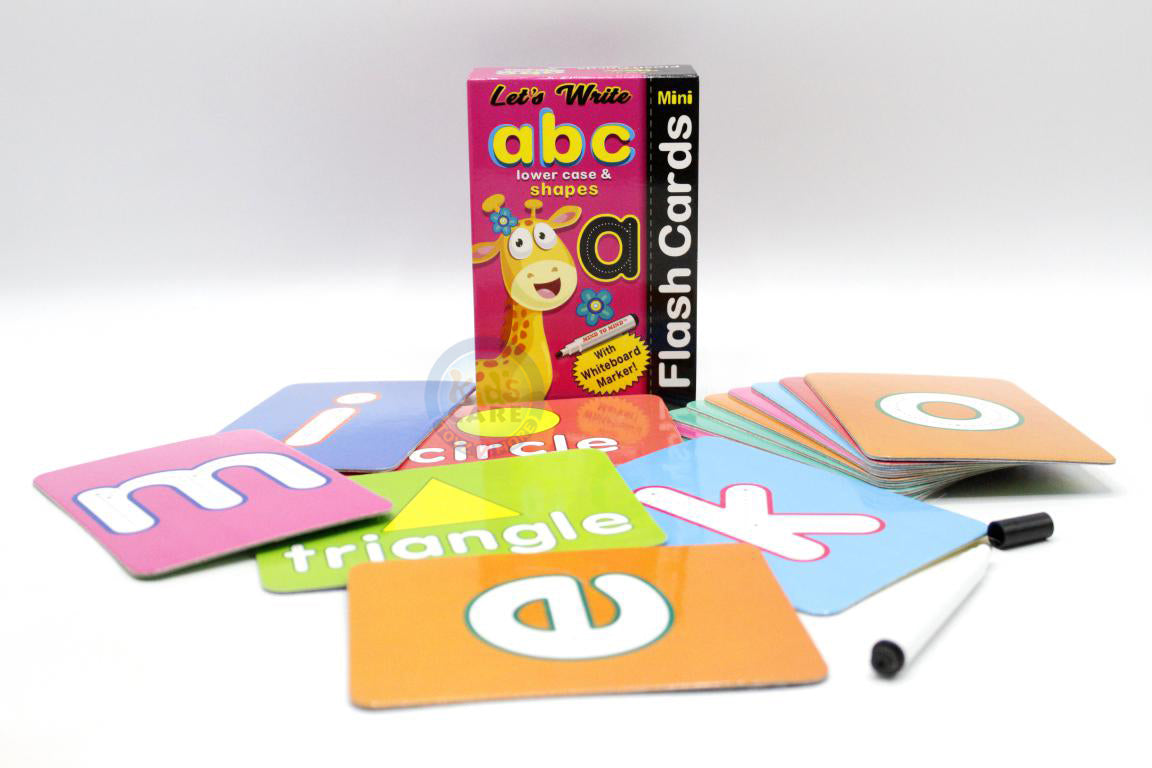 Let's Write Abc Lower Case & Shapes Mini Flash Cards With Whiteboard Marker