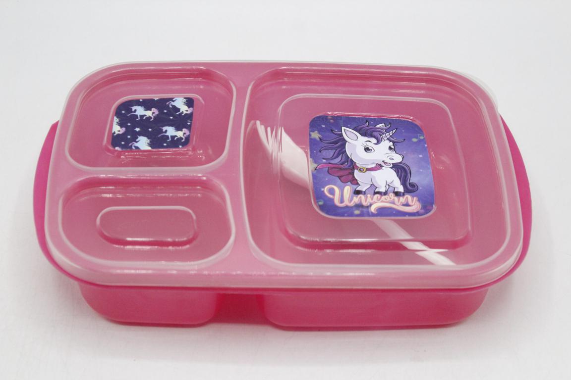 Unicorn Lunch Box With Three Portions & Spork (KC5273)