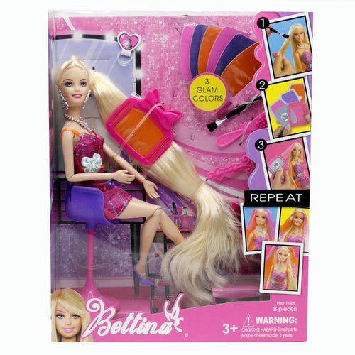 Fashion Doll Bettina Hair Color & Design Salon Set With Accessories Toy Set  For Small Girls (Assorted) - Dolls - All Toys & Games