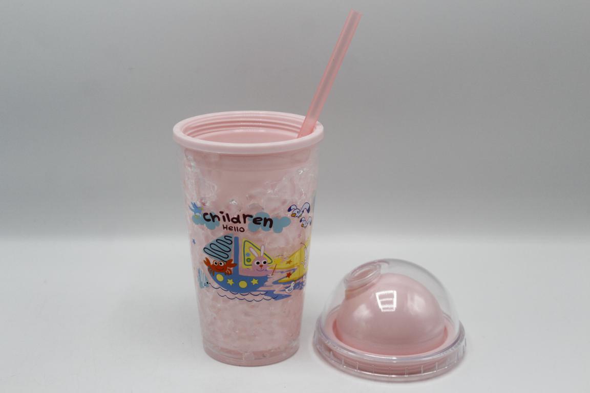 Children Hello Stylish Acrylic Double Wall Tumbler Cup With Straw (3029-6)