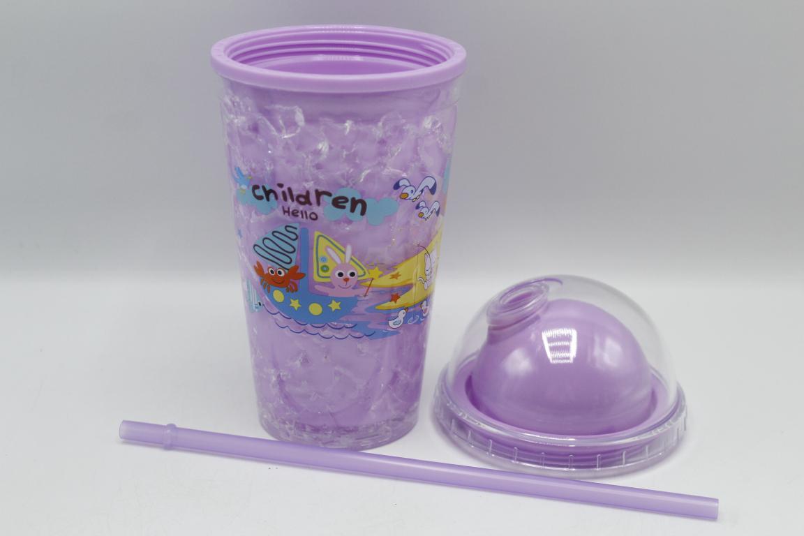 Children Hello Stylish Acrylic Double Wall Tumbler Cup With Straw (3029-6)