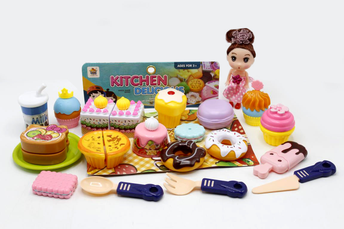 Baking Goods Cake, Donut, Ice Cream Cutting Set With Doll (1018-25)