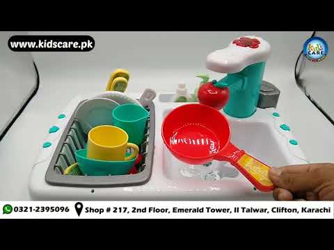Load and play video in Gallery viewer, Kitchen &amp; Sink Dishwasher Basin Fruits Sensor Battery Operated Toy Set (QF26244G)
